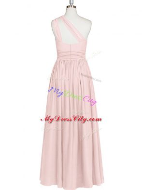 Captivating Floor Length Baby Pink Prom Party Dress Chiffon Sleeveless Ruching