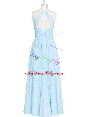 Light Blue Empire Ruching and Pleated Zipper Chiffon Sleeveless Floor Length