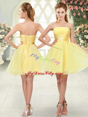 Traditional Yellow Organza Lace Up Strapless Sleeveless Mini Length Beading