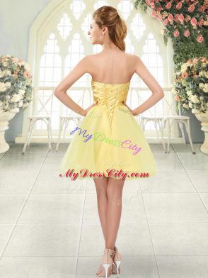 Traditional Yellow Organza Lace Up Strapless Sleeveless Mini Length Beading