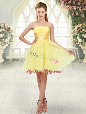 Traditional Yellow Organza Lace Up Strapless Sleeveless Mini Length Beading