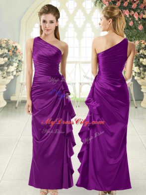 Ankle Length Purple Homecoming Dress Taffeta Sleeveless Ruffles