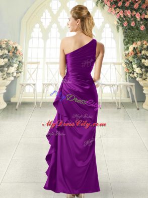 Ankle Length Purple Homecoming Dress Taffeta Sleeveless Ruffles