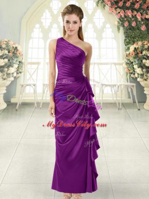 Ankle Length Purple Homecoming Dress Taffeta Sleeveless Ruffles