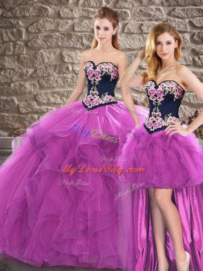 Custom Design Purple Sweetheart Lace Up Beading and Embroidery 15 Quinceanera Dress Sleeveless