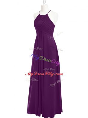 Inexpensive Chiffon Sleeveless Floor Length Prom Party Dress and Ruching