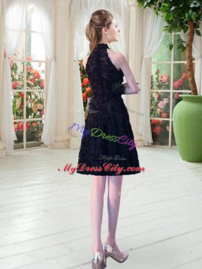 Dramatic Black High-neck Zipper Appliques Dress for Prom Sleeveless