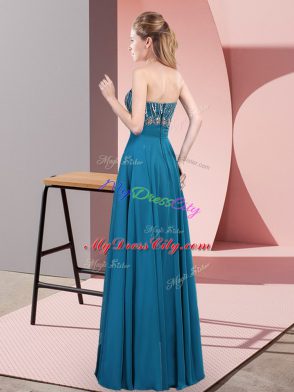 Blue Lace Up Strapless Beading Juniors Evening Dress Chiffon Sleeveless