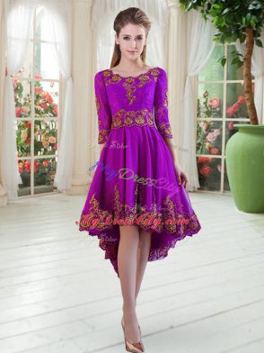 Exquisite Scoop Long Sleeves Prom Dresses Purple Satin