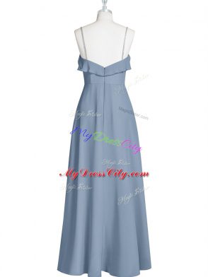 Chiffon Spaghetti Straps Sleeveless Zipper Ruching Prom Dresses in Blue