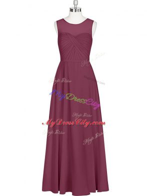 Captivating Burgundy Empire Ruching Evening Dress Zipper Chiffon Sleeveless Floor Length