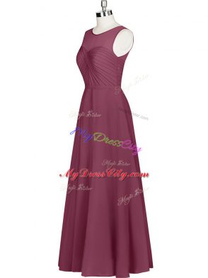 Captivating Burgundy Empire Ruching Evening Dress Zipper Chiffon Sleeveless Floor Length