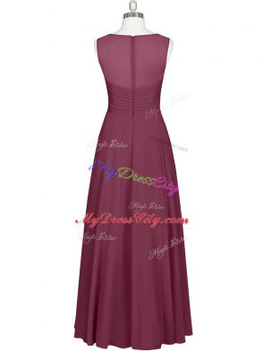 Captivating Burgundy Empire Ruching Evening Dress Zipper Chiffon Sleeveless Floor Length