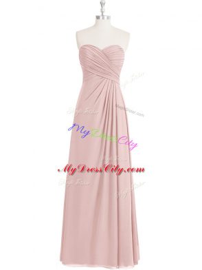 Hot Selling Pink Empire Sweetheart Sleeveless Chiffon Floor Length Zipper Ruching