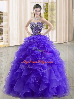 Noble Organza Sleeveless Floor Length Quinceanera Dresses and Beading and Ruffles