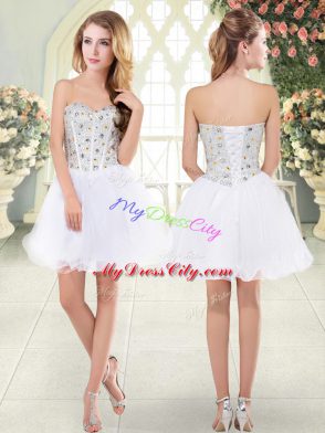 Best White Sleeveless Beading Mini Length Prom Gown