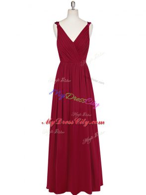 Pretty Floor Length Empire Sleeveless Wine Red Homecoming Dress Zipper