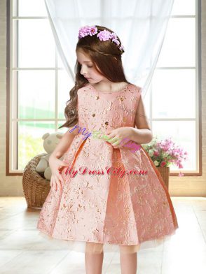 Excellent Pink Little Girls Pageant Dress Wholesale Wedding Party with Embroidery Scoop Sleeveless Zipper