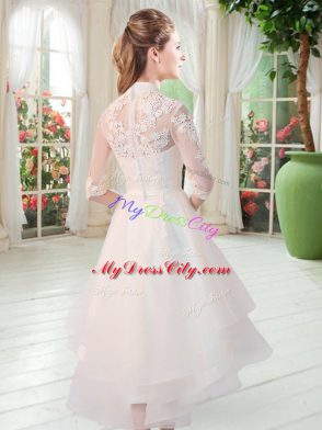 White Prom and Party with Appliques High-neck Half Sleeves Zipper