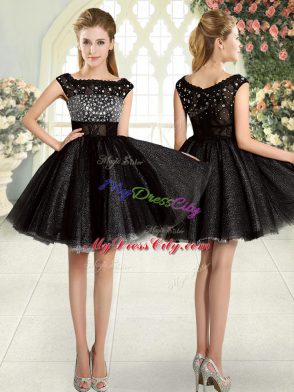 Designer Black Prom and Party with Beading Square Sleeveless Zipper