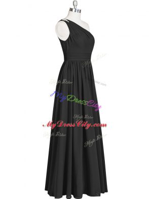 Super Floor Length Black Homecoming Dress One Shoulder Sleeveless Zipper