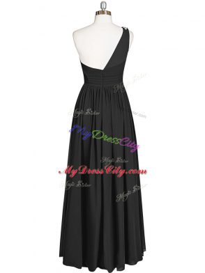 Super Floor Length Black Homecoming Dress One Shoulder Sleeveless Zipper