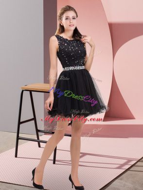 Black Zipper Scoop Beading Prom Gown Tulle Sleeveless