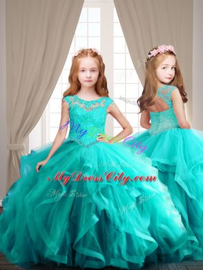 Suitable Aqua Blue Ball Gowns Beading Quinceanera Dresses Lace Up Cap Sleeves