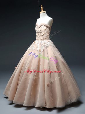 Floor Length Ball Gowns Sleeveless Pink Pageant Dress for Teens Lace Up