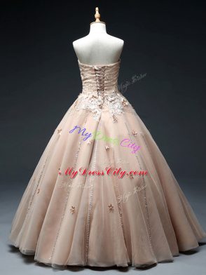 Floor Length Ball Gowns Sleeveless Pink Pageant Dress for Teens Lace Up