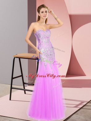 Extravagant Lilac Tulle Zipper Sweetheart Sleeveless Floor Length Beading