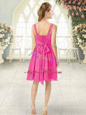 Sleeveless Chiffon Knee Length Zipper in Hot Pink with Ruching