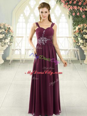 Elegant Spaghetti Straps Sleeveless Chiffon Prom Dress Beading and Ruching Lace Up