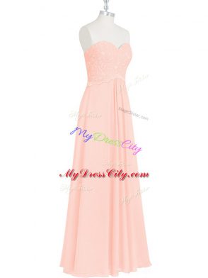 Perfect Pink Sleeveless Floor Length Lace and Appliques Zipper