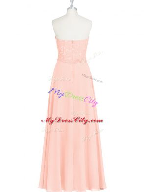 Perfect Pink Sleeveless Floor Length Lace and Appliques Zipper