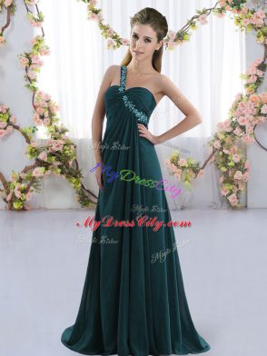 Peacock Green Sleeveless Beading Lace Up Bridesmaid Dress