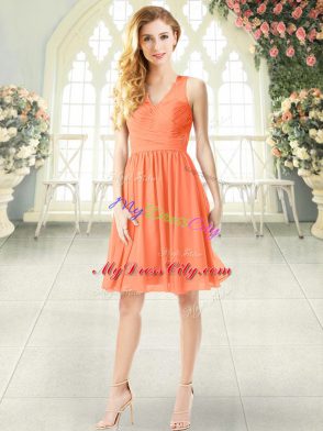 Stylish Orange Chiffon Side Zipper Prom Dress Sleeveless Knee Length Lace