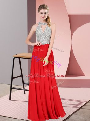 Red Scoop Zipper Beading and Lace Homecoming Dress Sleeveless