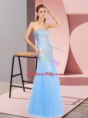 Vintage Blue Sweetheart Neckline Beading Prom Gown Sleeveless Zipper