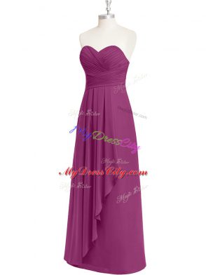 Chic Floor Length Fuchsia Sweetheart Sleeveless Zipper