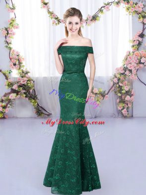 Elegant Sleeveless Lace Up Floor Length Lace Wedding Guest Dresses