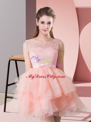 A-line Sleeveless Pink Prom Gown Lace Up