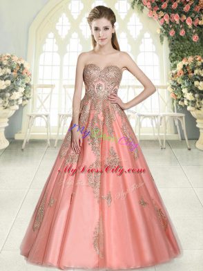 Sweetheart Sleeveless Prom Party Dress Floor Length Appliques Watermelon Red Tulle