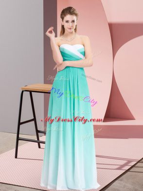 Graceful Ruching Prom Evening Gown Turquoise Lace Up Sleeveless Floor Length