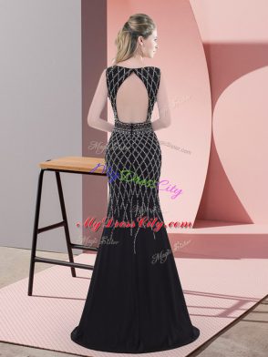 Black Backless Homecoming Dress Beading Sleeveless Floor Length