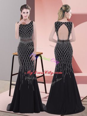 Black Backless Homecoming Dress Beading Sleeveless Floor Length