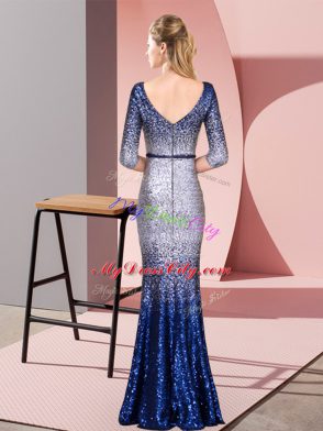 3 4 Length Sleeve Floor Length Belt Zipper Prom Evening Gown with Multi-color