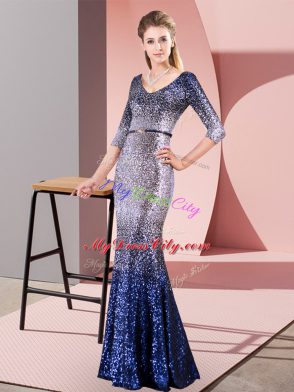 3 4 Length Sleeve Floor Length Belt Zipper Prom Evening Gown with Multi-color