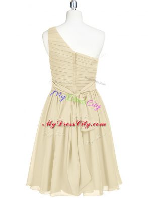 Suitable Champagne Chiffon Zipper One Shoulder Sleeveless Mini Length Prom Gown Belt