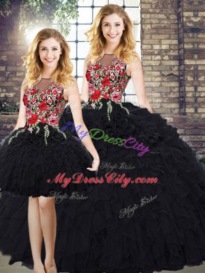 Cute Ball Gowns Sweet 16 Quinceanera Dress Black Scoop Organza Sleeveless Floor Length Zipper